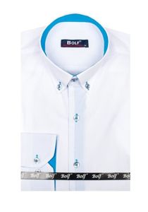 Camisa elegante de manga larga para hombre blanca y celeste Bolf 5722-1-A