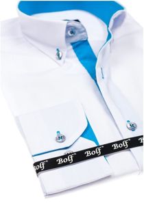 Camisa elegante de manga larga para hombre blanca y celeste Bolf 5722-1-A