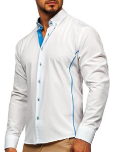 Camisa elegante de manga larga para hombre blanca y celeste Bolf 5722-1-A