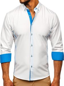 Camisa elegante de manga larga para hombre blanca y celeste Bolf 5722-1-A