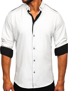 Camisa elegante de manga larga para hombre blanca y negra Bolf 5722-1