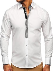 Camisa elegante de manga larga para hombre blanco Bolf 6873