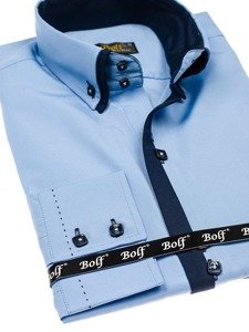 Camisa elegante de manga larga para hombre celeste Bolf 1721-A