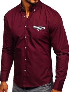 Camisa elegante de manga larga para hombre granate Bolf 4711