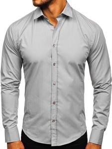 Camisa elegante de manga larga para hombre gris Bolf 1703