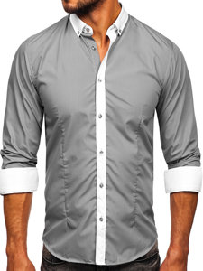 Camisa elegante de manga larga para hombre gris Bolf 21750