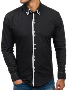 Camisa elegante de manga larga para hombre negra Bolf 1721-A