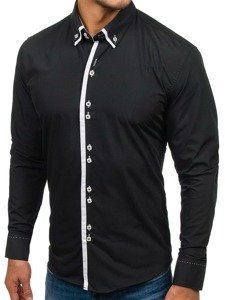 Camisa elegante de manga larga para hombre negra Bolf 1721-A