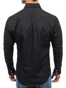 Camisa elegante de manga larga para hombre negra Bolf 1721-A