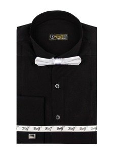 Camisa elegante de manga larga para hombre negra Bolf 4702-A pajarita+gemelos