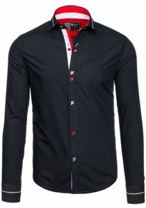 Camisa elegante de manga larga para hombre negra Bolf 5826