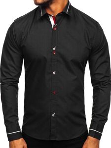 Camisa elegante de manga larga para hombre negra Bolf 5826