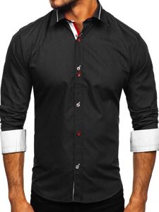 Camisa elegante de manga larga para hombre negra Bolf 5826