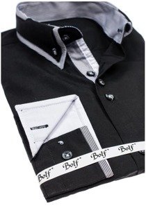 Camisa elegante de manga larga para hombre negra Bolf 6929-A