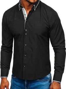 Camisa elegante de manga larga para hombre negra Bolf 6929-A