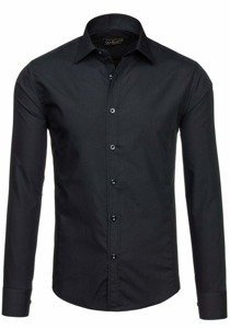 Camisa elegante de manga larga para hombre negro Bolf 1703