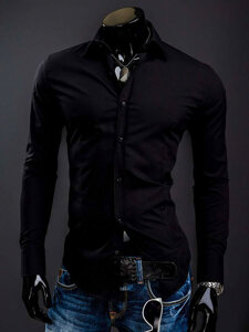 Camisa elegante de manga larga para hombre negro Bolf 1703A