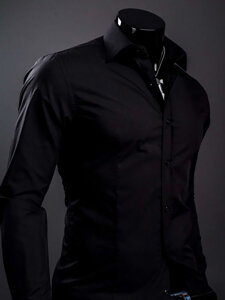 Camisa elegante de manga larga para hombre negro Bolf 1703A