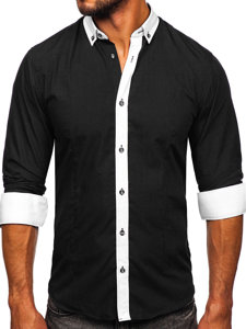 Camisa elegante de manga larga para hombre negro Bolf 21750