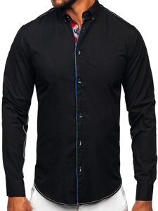 Camisa elegante de manga larga para hombre negro Bolf 22732