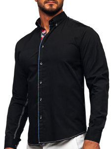 Camisa elegante de manga larga para hombre negro Bolf 22732