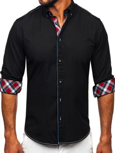 Camisa elegante de manga larga para hombre negro Bolf 22732