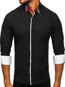 Camisa elegante de manga larga para hombre negro Bolf 2767-1