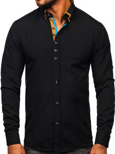 Camisa elegante de manga larga para hombre negro Bolf 3708-1