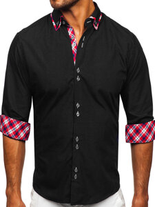 Camisa elegante de manga larga para hombre negro Bolf 4704