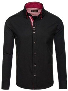 Camisa elegante de manga larga para hombre negro Bolf 4706