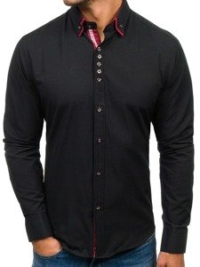 Camisa elegante de manga larga para hombre negro Bolf 4706