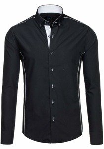 Camisa elegante de manga larga para hombre negro Bolf 5722