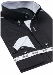 Camisa elegante de manga larga para hombre negro Bolf 5722