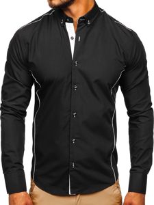 Camisa elegante de manga larga para hombre negro Bolf 5722