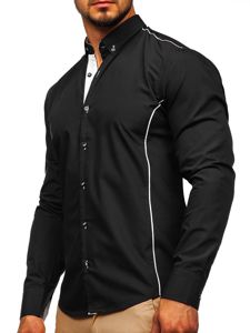 Camisa elegante de manga larga para hombre negro Bolf 5722