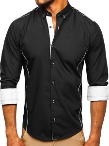 Camisa elegante de manga larga para hombre negro Bolf 5722