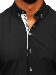 Camisa elegante de manga larga para hombre negro Bolf 5796-1