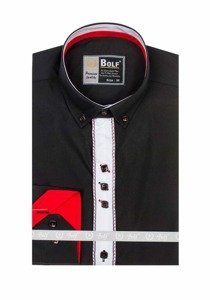 Camisa elegante de manga larga para hombre negro Bolf 5827