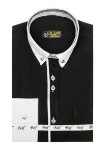 Camisa elegante de manga larga para hombre negro Bolf 6919