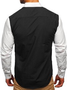 Camisa elegante de manga larga para hombre negro Bolf 6919