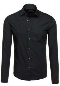 Camisa elegante de manga larga para hombre negro Bolf 6944