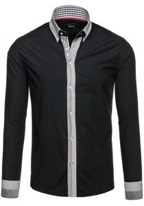 Camisa elegante de manga larga para hombre negro Bolf 6950