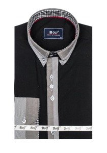 Camisa elegante de manga larga para hombre negro Bolf 6950