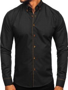 Camisa elegante de manga larga para hombre negro Bolf 6964