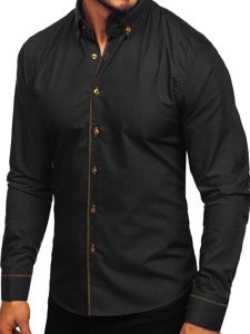 Camisa elegante de manga larga para hombre negro Bolf 6964