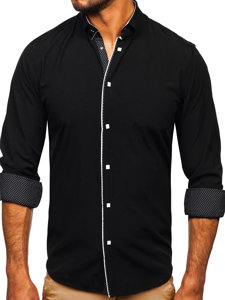 Camisa elegante de manga larga para hombre negro Bolf 7724-1