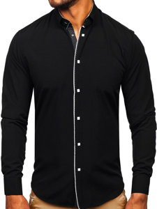 Camisa elegante de manga larga para hombre negro Bolf 7724-1