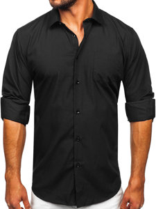 Camisa elegante de manga larga para hombre negro Bolf M14