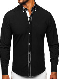 Camisa elegante de manga larga para hombre negro y blanco Bolf 3703