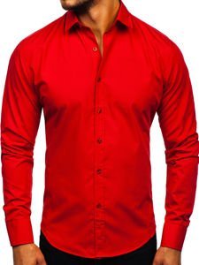 Camisa elegante de manga larga para hombre rojo Bolf 1703